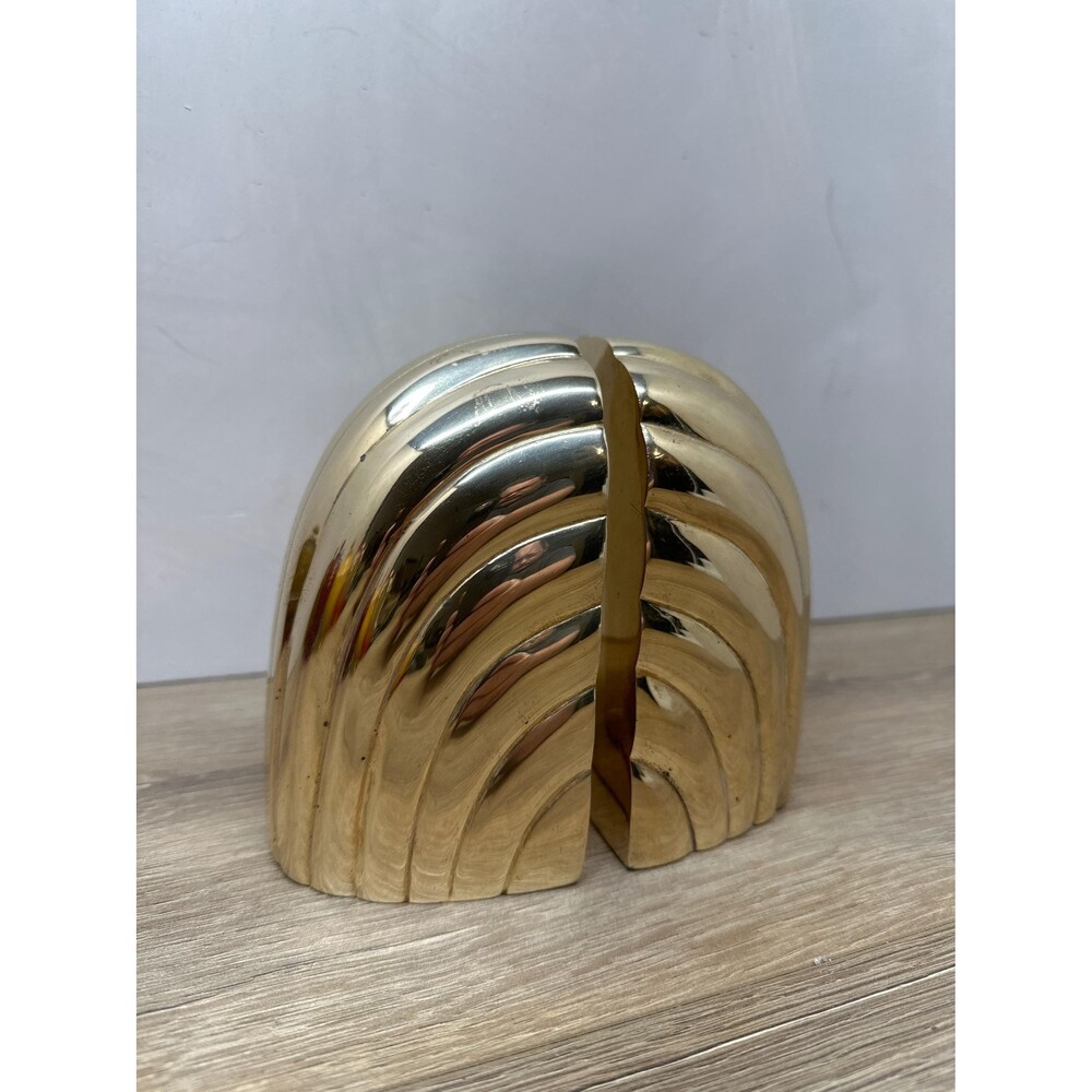 Vintage Brass Shell Art Deco Scalloped Bookends Hollywood Regency